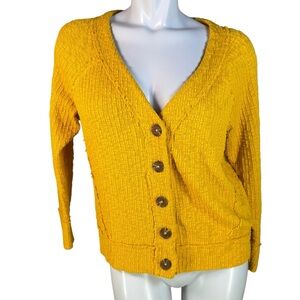 Two by Vince Camuto Mustard Yellow Button-Front Cotton Blend Cardigan in Medium